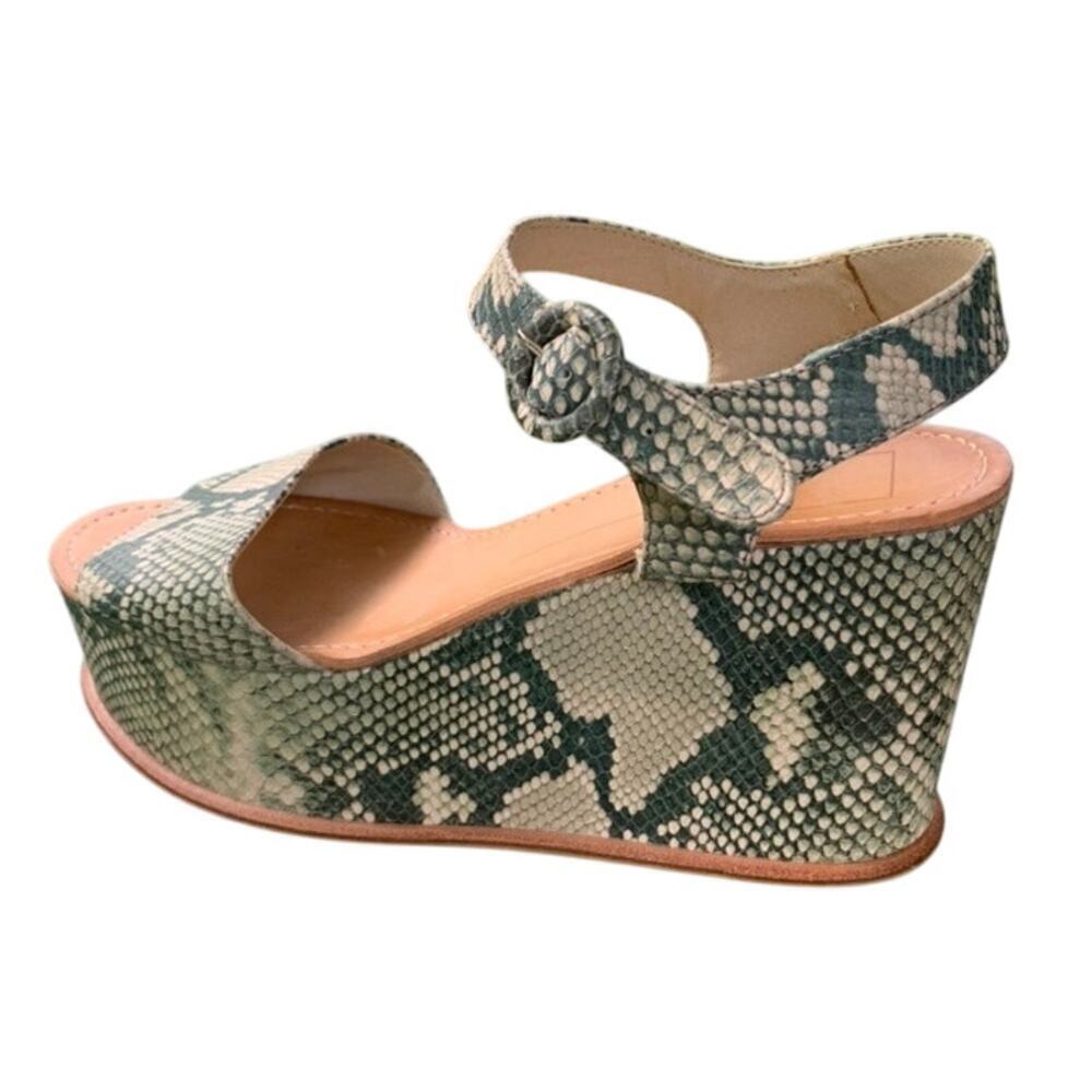 Dolce Vita Datiah Snake Platform Gray Green Platform Wedge Sandals Size 9.5 - Picture 2 of 9